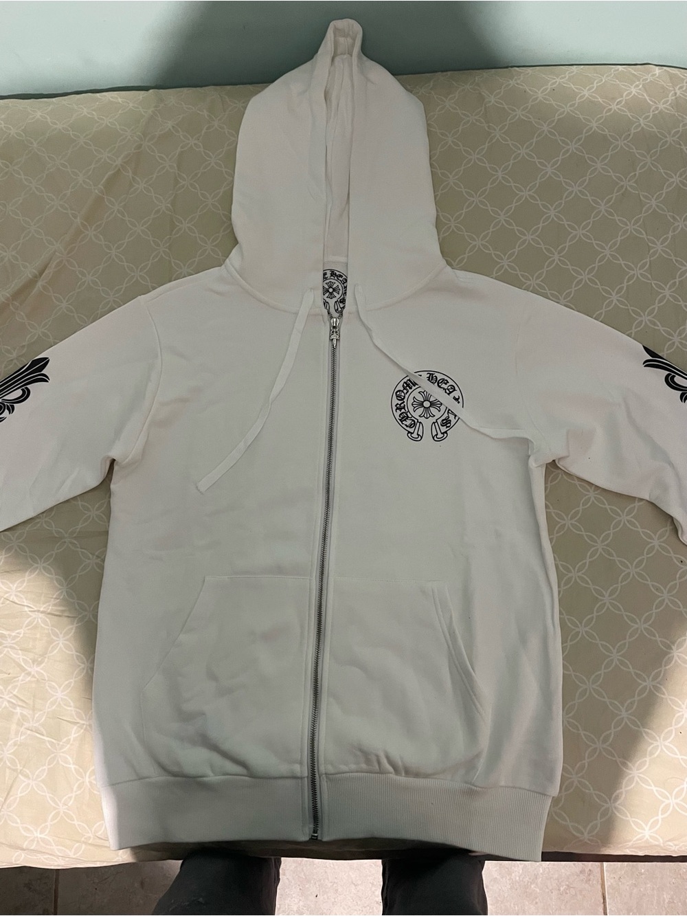 White Graphic Zip-Up Hoodie